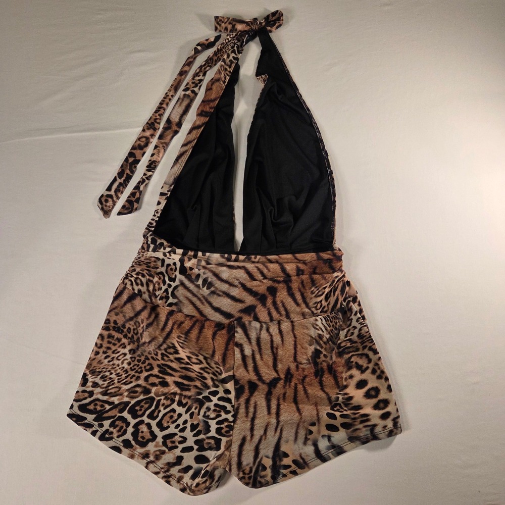 Fashion Nova Women's Leopard Print Tie Halter Romper Size M Y2k Style - Picture 4 of 11
